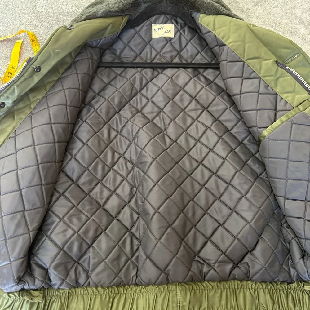 Vintage 1960s Tuffy Jac Olive Bomber Jacket Faux Fur Collar Talon Zipper Men L - Picture 13 of 15